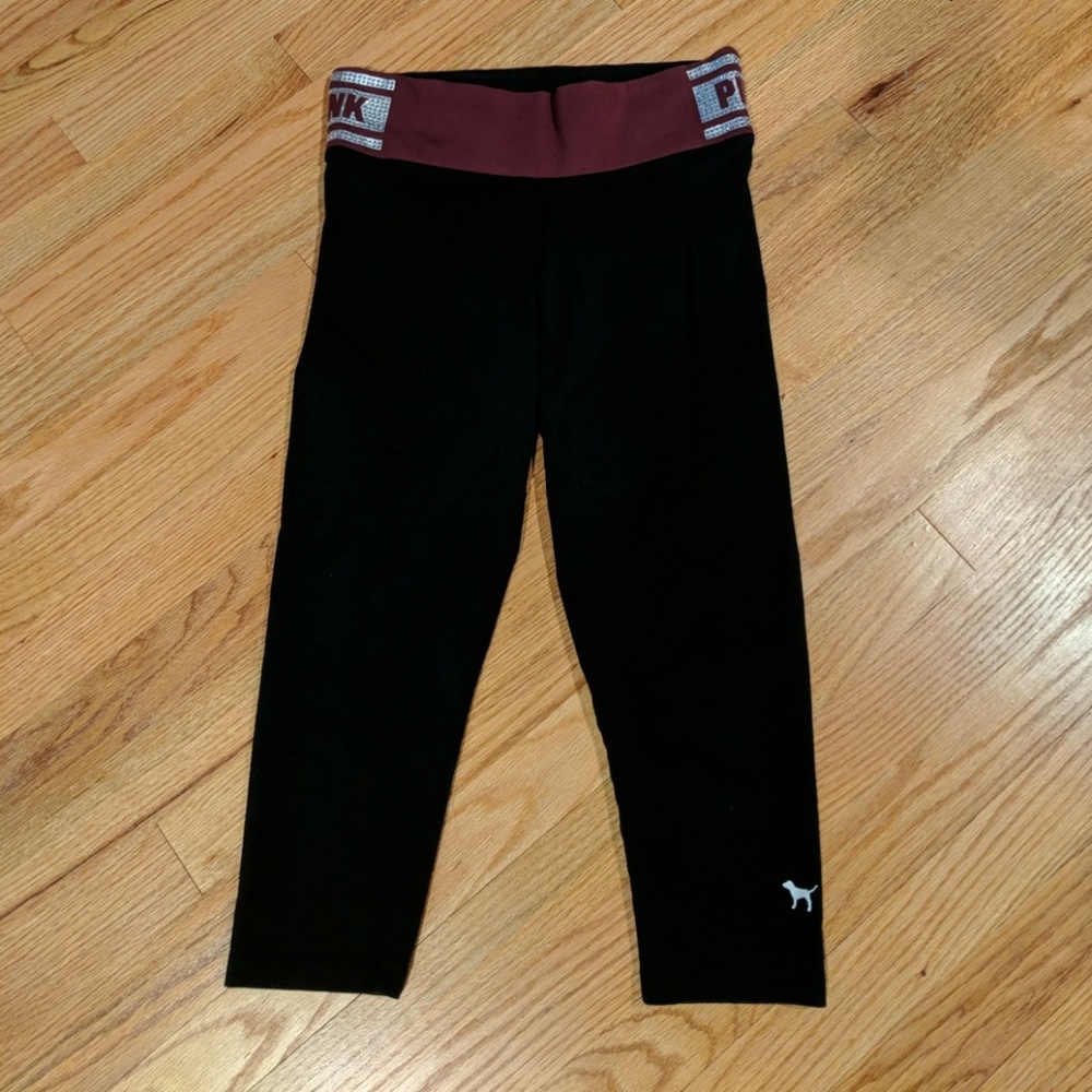 VS PINK Maroon "Bling" Yoga Crop Leggings